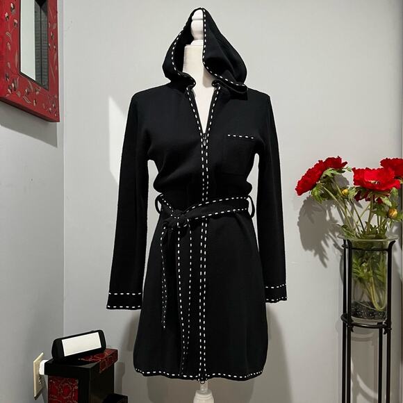 NEW Twiggy Longline Whipstitch Belted Hooded Contrast Zip Travel Sweater Jacke… - Picture 16 of 16